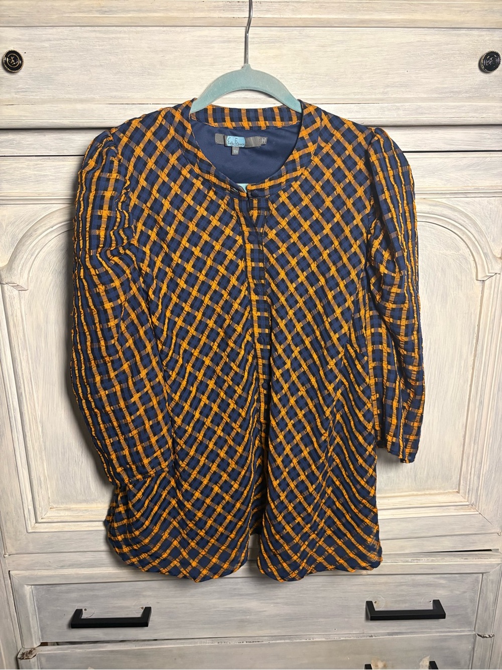 Anthropologie Eva Franco Textured Plaid Blouse Button Puff Sleeve Preppy Twee - Picture 5 of 13